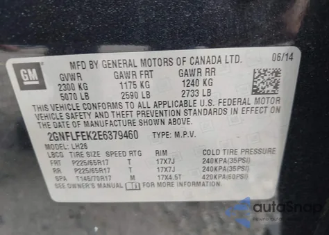 2014 Chevrolet Equinox 1Lt z USA, uszkodzony, nr VIN 2GNFLFEK2E6379460